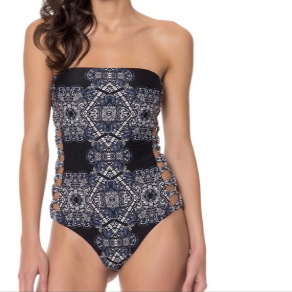 NWT $185 Red Carter Strapless Paisley Swimsuit XS